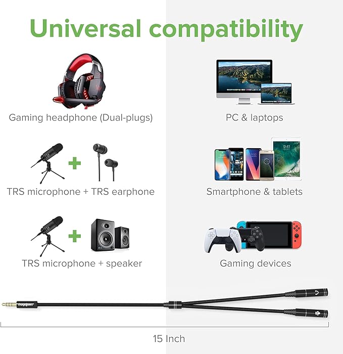 ChargeWorx 3.5mm Mic and Headphone Jack Splitter, Y-Splitter Adapter - Image 7