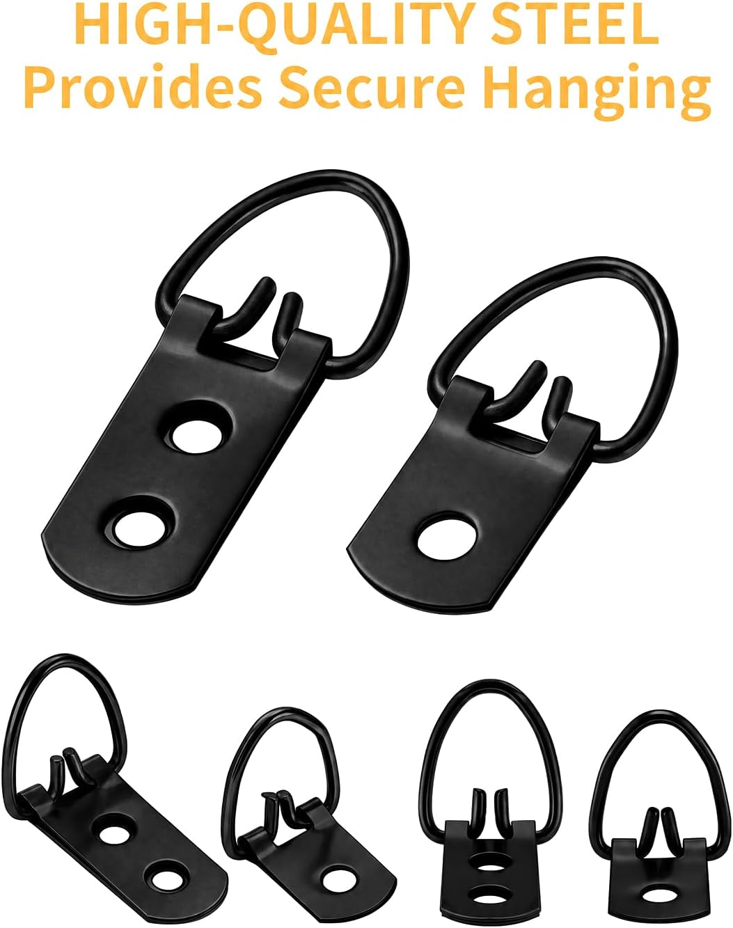 (2 Sizes, 140PCS) D-Ring Picture Hangers with Screws Kit,Heavy Duty | 40 One Hole & 20 Double Hole Hangers with 80 Screws, Wall Hooks for Frames, Mirrors, Canvas & Picture Hanging Hardware Black