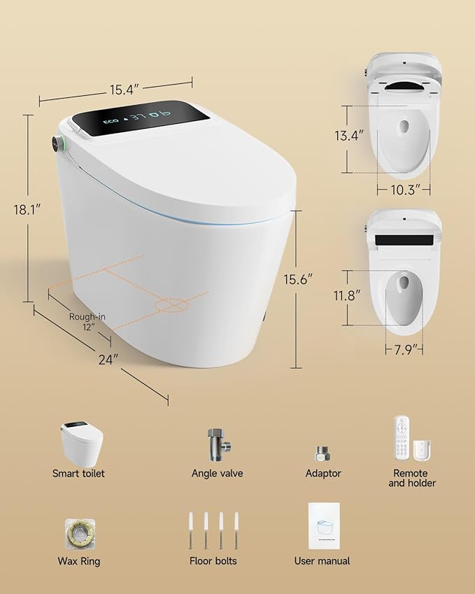WANSID Smart Toilet with Bidet Built-in and Tankless, Auto Open/Close, Heated - Image 8