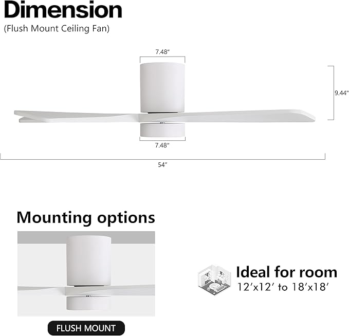 WINGBO 54 Inch Flush Mount DC Ceiling Fan - Image 4