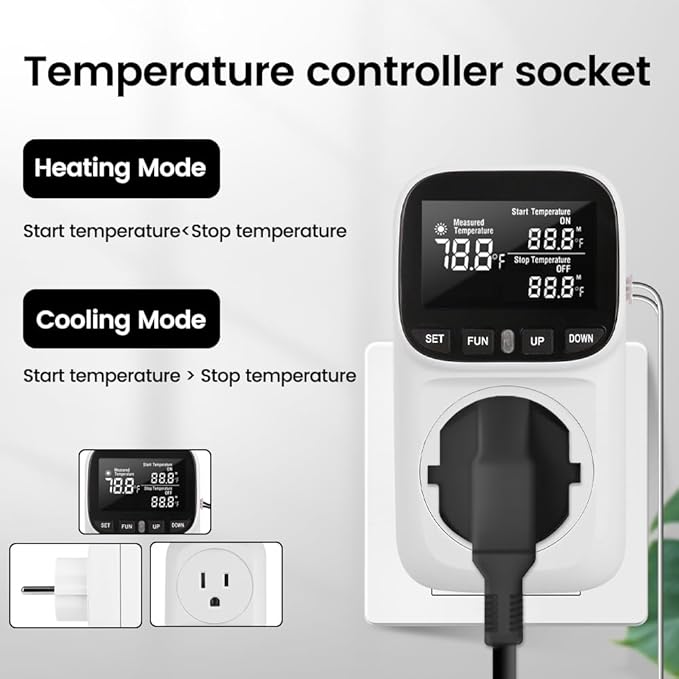 Diymore 1800W Digital Temperature Controller Plug in Thermostat Outlet Digital - Image 3