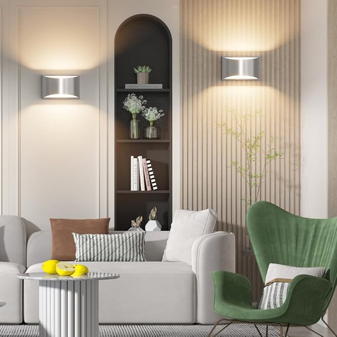 Aipsun Nickel Modern LED Wall Sconce Hardwired Indoor Wall Lights Set of 2 Up - Image 4