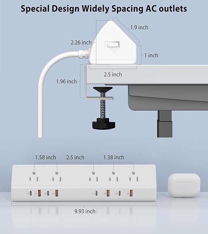 Desk Clamp Power Strip 65W Fast Charging Station, 4 PD USB-C, 5 Outlets - Image 7