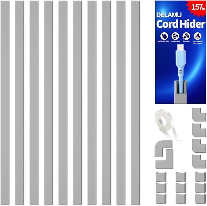 Delamu 157in Cord Covers for Wires on Wall, Cord Hider for 1 Cord, Paintable by DELAMU
