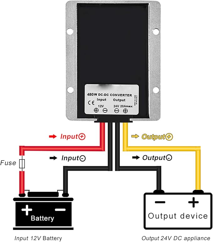 QJFCare DC/DC 12V to 24V Boost Converter 20A 480W Step Up Voltage Regulator - Image 3
