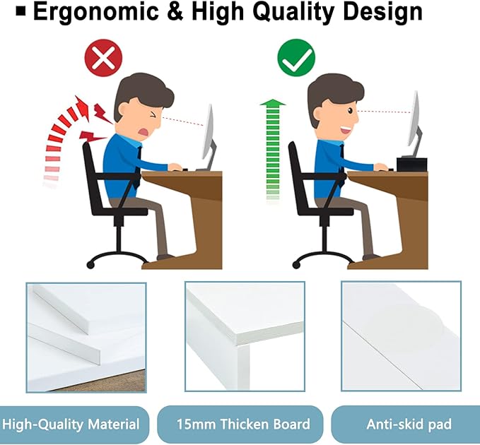 TEAMIX 20 inch White Monitor Stand Riser, Wood Desktop Stand - Image 7
