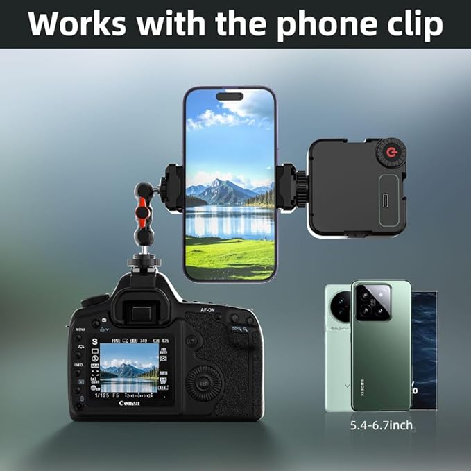 SOH Hot/Cold Shoe Phone Mount Holder, Universal 2 Ball Head Smartphone Mount - Image 7