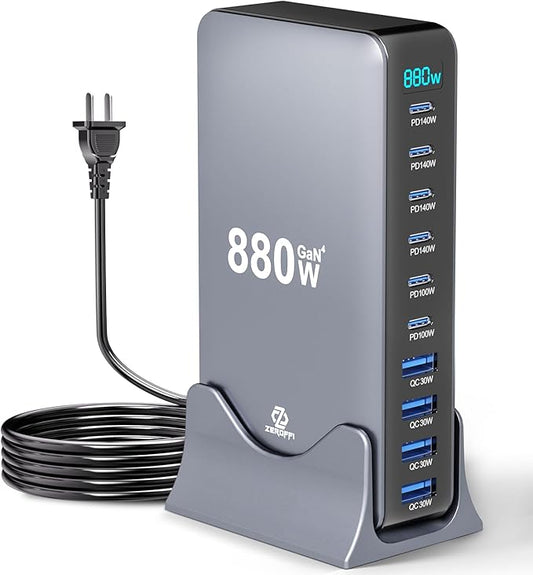 Zeroffi 880W USB C Charger Block, 10-Port USB Fast Charging Station Hub by HOME