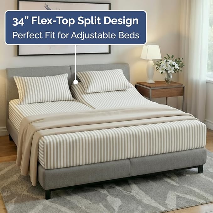 Split Head King Sheet Set – 4 Piece Flex Split Top King Sheets - Image 3