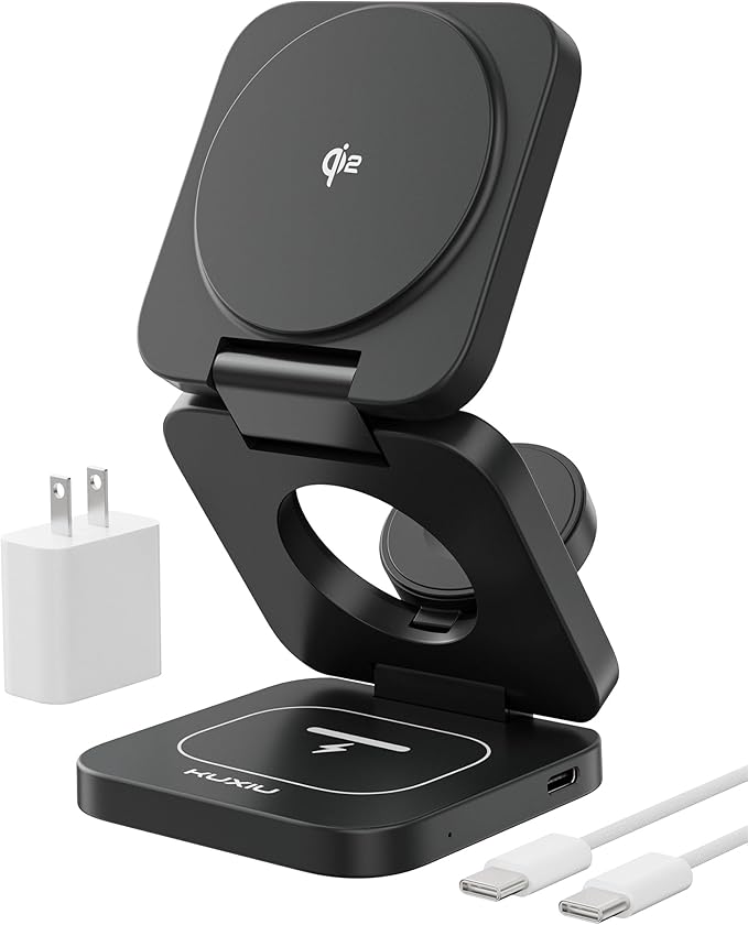 KU XIU X55Q Foldable 3 in 1 Magnetic Wireless Charger, 15W Qi2 Fast Charge by KUXIU