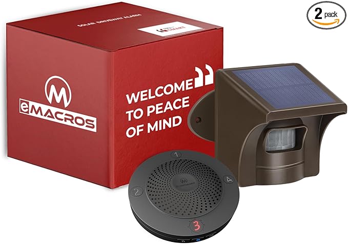 eMACROS Solar Wireless Driveway Alarm — 1/2 Mile Long Range Motion Sensor by eMACROS