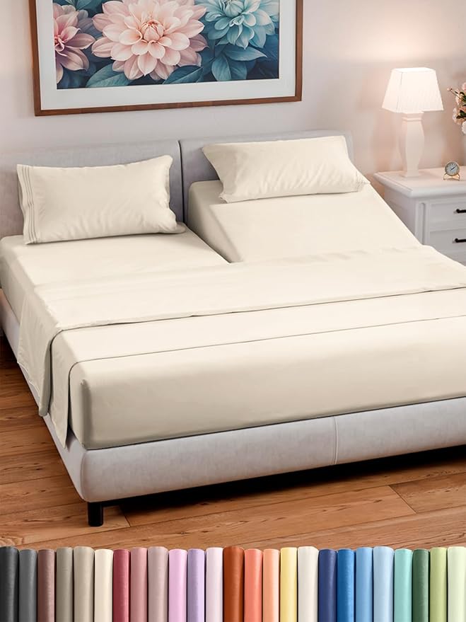Split Head King Sheet Set – 4 Piece Flex Split Top King Sheets by CGKUnlimited
