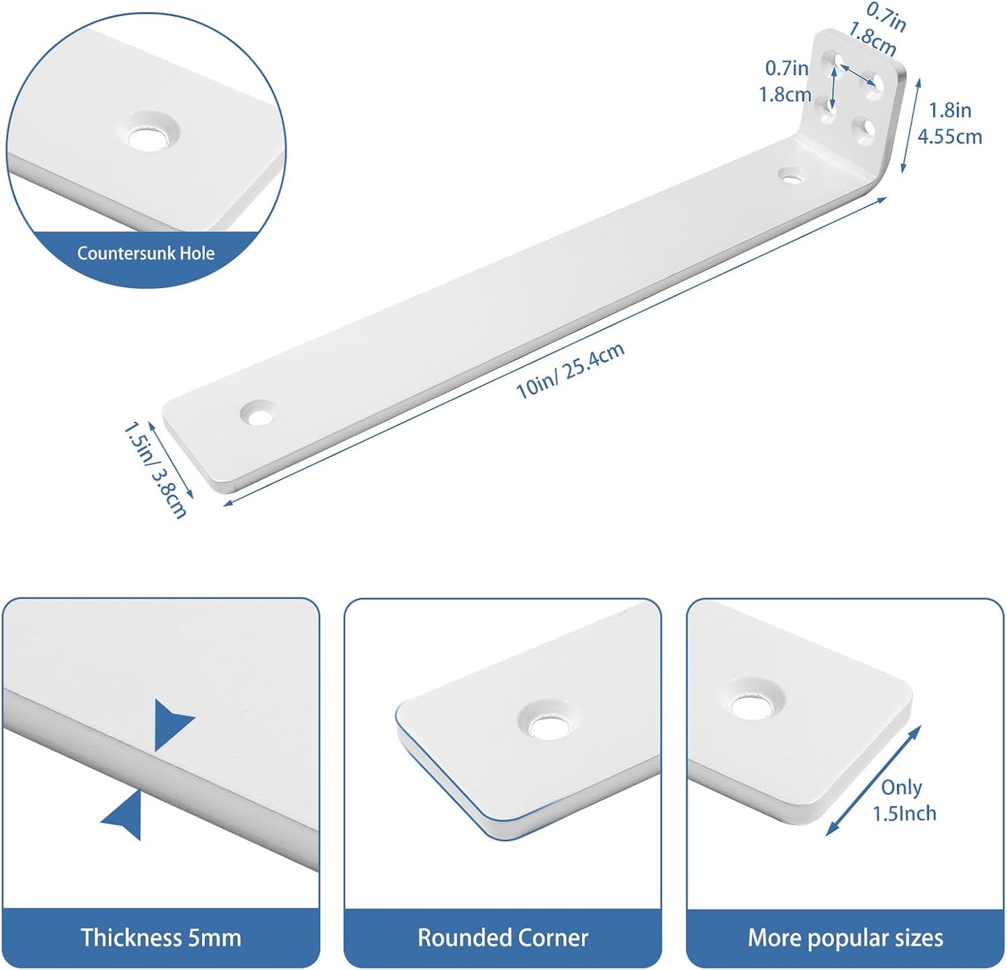 Shelf Brackets 10 inch, Heavy Duty Shelf Bracket 6 Pack L Brackets White Metal Wall Bracket for Shelves Support Bracket with Screws