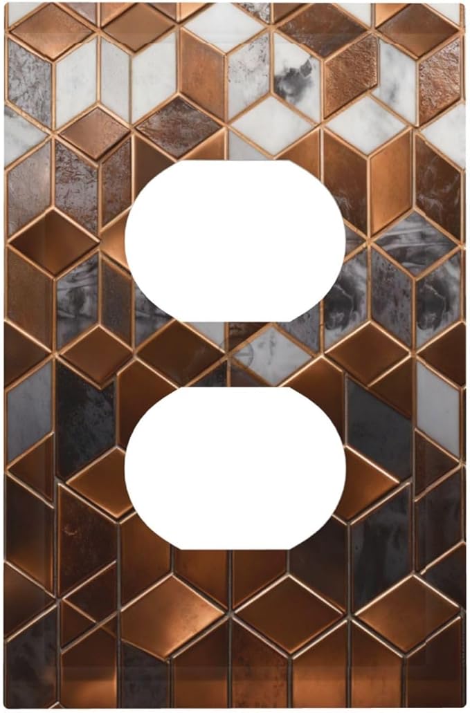 Bvtewkhz Brown Abstract Luxury Modern Geometric Cubic Marble Duplex Outlet by Unknown