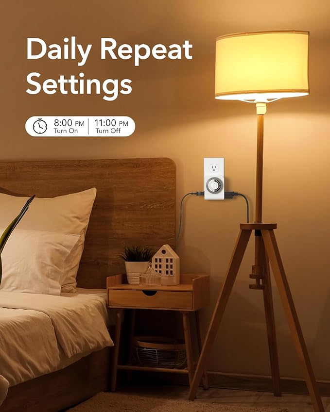 BN-LINK Timer Outlet with 2 Grounded Outlets, Mechanical Light Timers - Image 3
