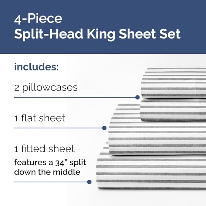 Split Head King Sheet Set – 4 Piece Flex Split Top King Sheets - Image 2