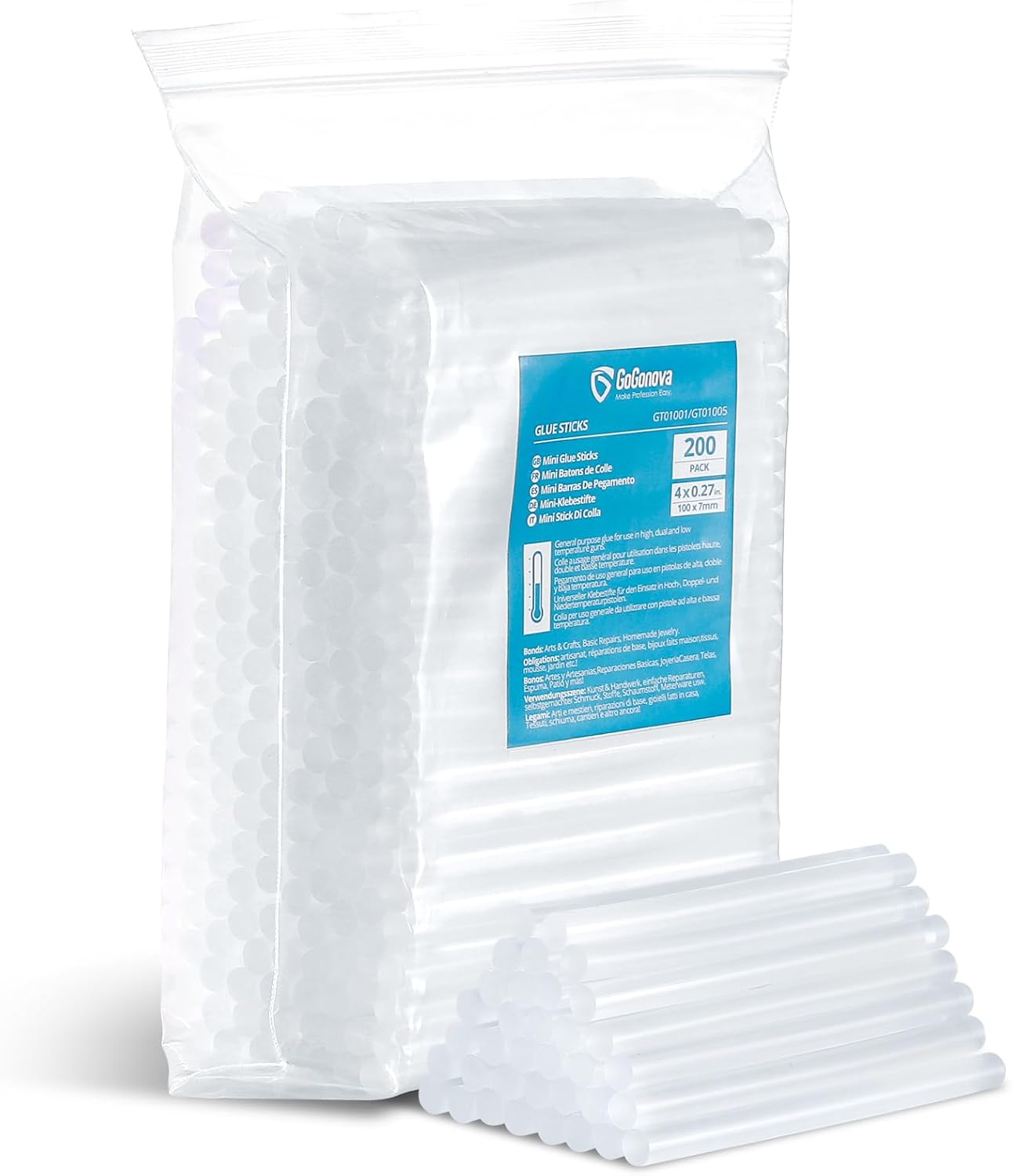 GoGonova Mini Glue Gun Sticks, 200 Pack Clear Hot Melt Adhesive Sticks | 0.27" Diameter, 4" Long, 7mm x 100mm, Compatible with Most Mini Glue Guns, for DIY Crafts & Home Repair Projects