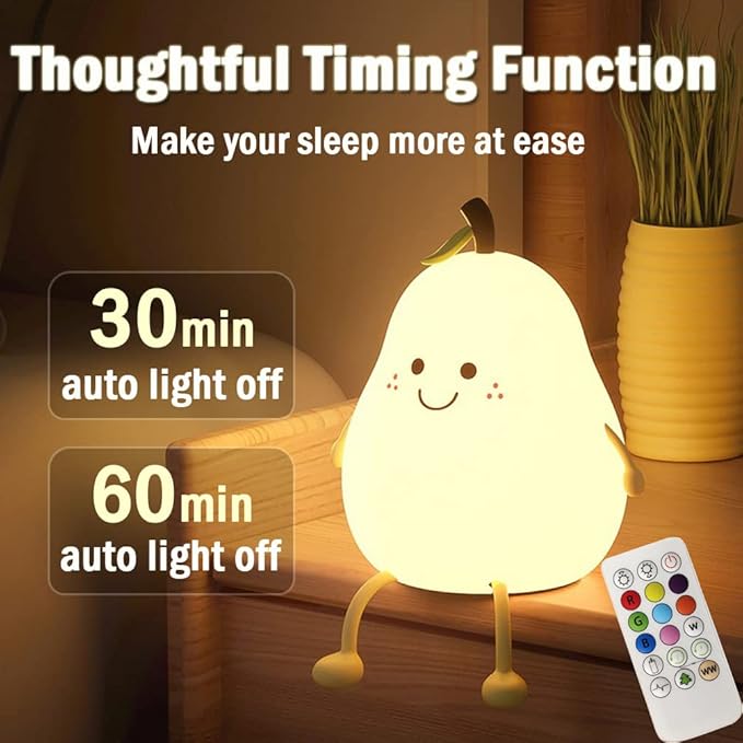 Cute Pear Night Light for Kids, Silicone Fruit Pear Cute Lamp - Image 6