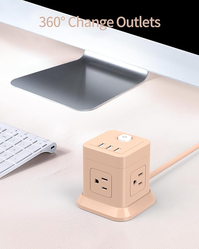 Cube Power Strip, FDTEK 4 Widely Spaced Outlet - 10FT Pink - Image 4