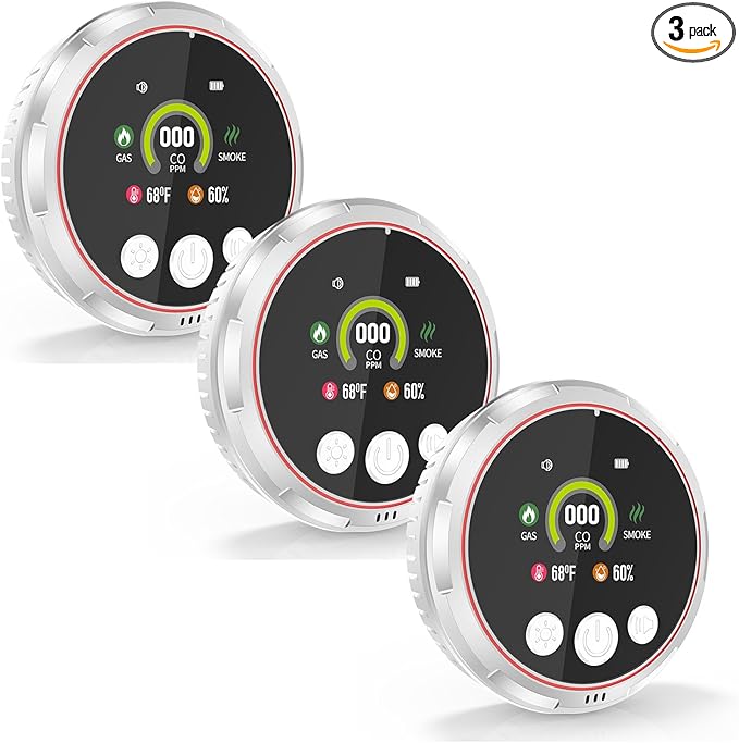 3 Pack 5-in-1 Carbon Monoxide Detectors & Smoke & Natural Gas Leak Detector by BoltBlaze