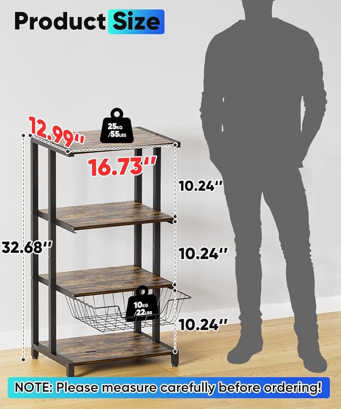 Ardier Media Stand with Detachable Baskets, 4-Tier AV Media Stand Corner Shelf - Image 2