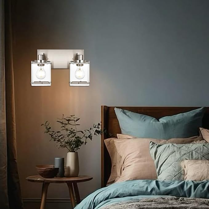 WINSHEN 2-Lights Wall Sconce Lighting E26 Bulb Base, Modern Brushed Nickel - Image 5