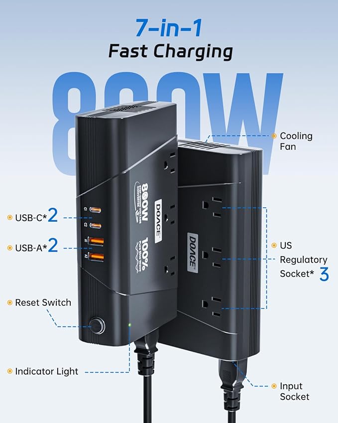 DOACE 220V to 110V Converter - 800W Voltage Converter US to Europe - Image 5