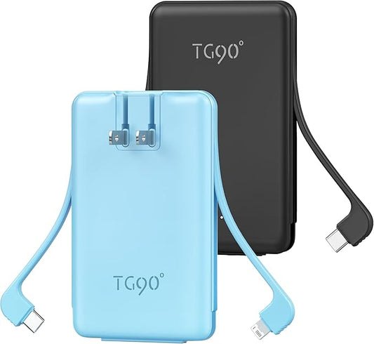 TG90° 2 Pack 5000mAh Power Bank, Small Portable Charge Built-in AC Plug and by TG90%C2%B0