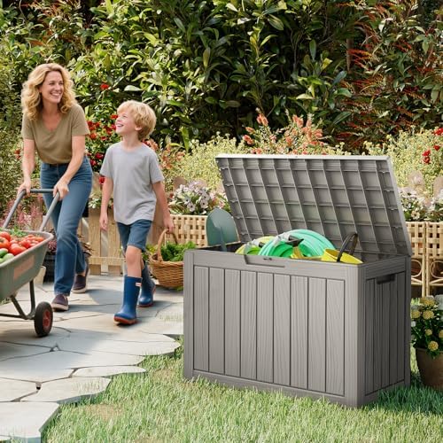 lubannese outdoor storage box, 50 gallon waterproof resin, close-up detail
