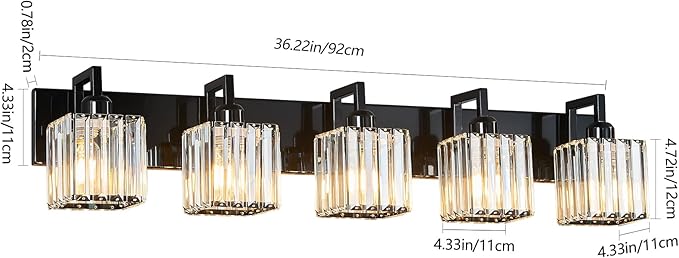 FDPBY Modern Bathroom Vanity Light 5-Lights Plating Black Vanity Light Crystal - Image 5