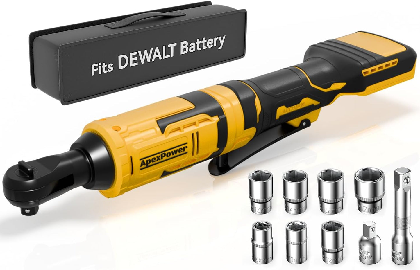 3/8 Inch Electric Ratchet Wrench Set for DEWALT 20V Battery, 88Ft-Lbs, 0-550RPM, Cordless Ratchet Wrench w/Variable Speed, Brushless Motor, Reinforced Head, R&F Switch, 7 Sockets,3/8" to 1/4" Adapter