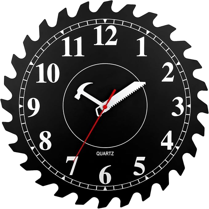 CIGERA 12 Inch Wall Clock with Circular Saw Blade Dial, Handsaw and Hammer by CIGERA