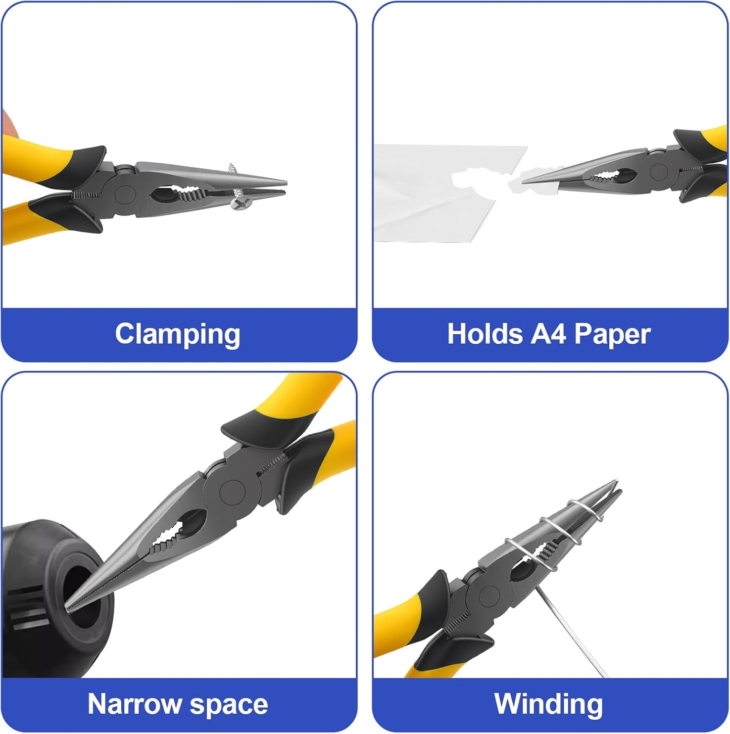 8-Inch Premium Needle Nose Pliers, Wiojided HCS Precision Long Nose Pliers | Plier with Wire Cutter, Anti-Slip Soft Grip, Paper Clamp Design for Home, Jewelry, Crafts, Fishing, Narrow Spaces