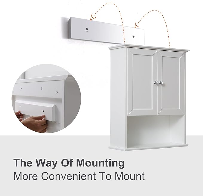 White Bathroom Wall Cabinet Over The Toilet Storage Cabinet, 24x30 Inch Wood - Image 4