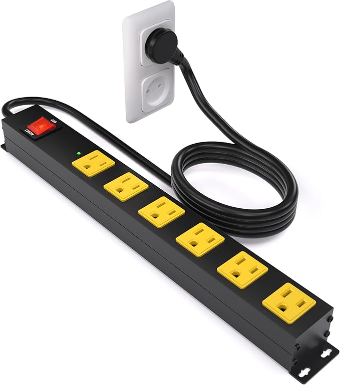 Heavy Duty 6 Outlet Metal Long Power Strip, 2700J Surge Protector by Unknown
