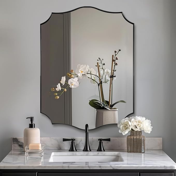 ANDY STAR Matte Black Bathroom Mirror, 24x32 Inch Scalloped Mirror by ANDYSTAR