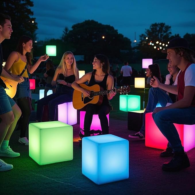 Mr.Go 15-Inch LED Cube Chair, 16 Dimmable RGB Colors Cube Seat w/Remote - Image 3