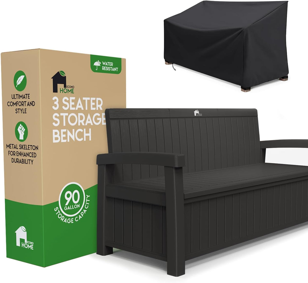 econohome 3 seat outdoor storage bench with rain, main product view