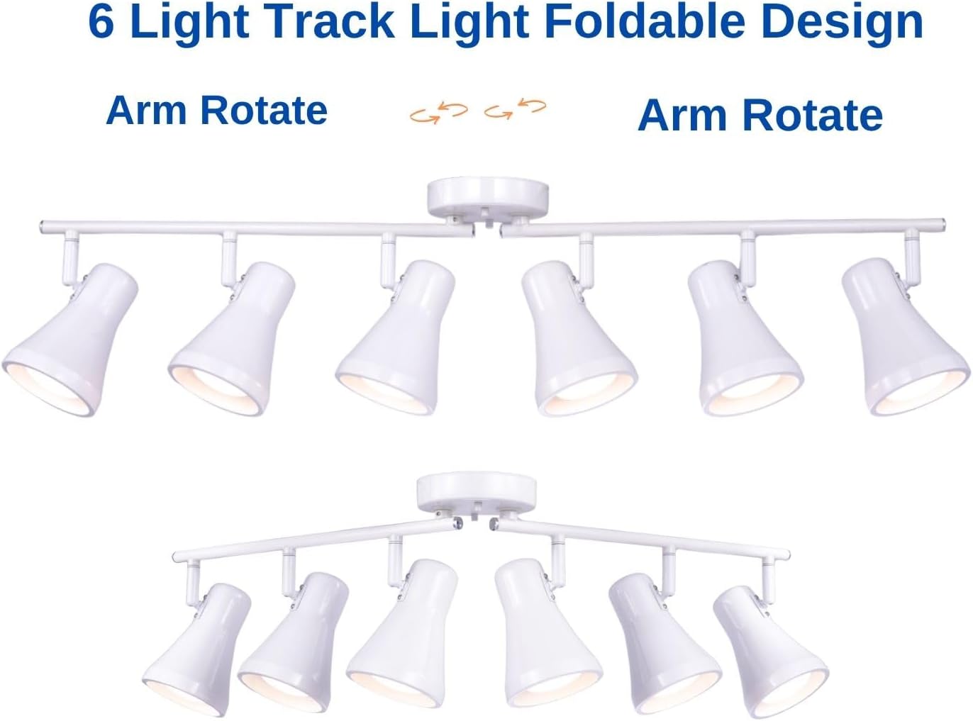 Foldable Track Lighting Fixtures, 6 Way Pivot Shade Ceiling LED Lights,Modern White Rotatable Bar Spotlight for Kitchen Island Hallway Dining Living Room Bedroom,E26 R20 Bulb Not Included