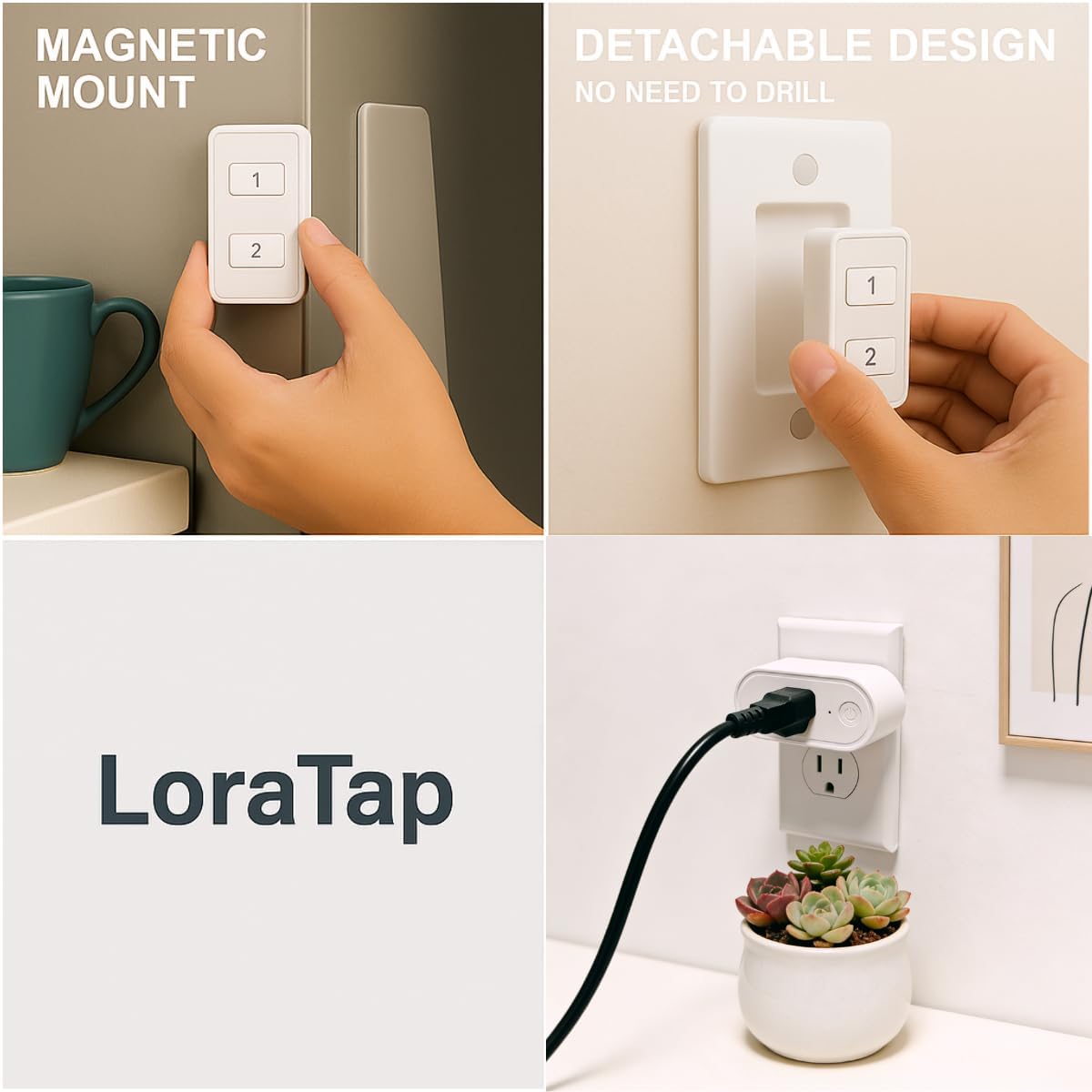 LoraTap Remote Control Outlet, On Off Light Switch with Wall Plate - Wireless Control 2 Plugs from 100ft, No WiFi Needed, Ideal for Lamps, Fans, Small Appliances(1 Remote + 2 Outlets)