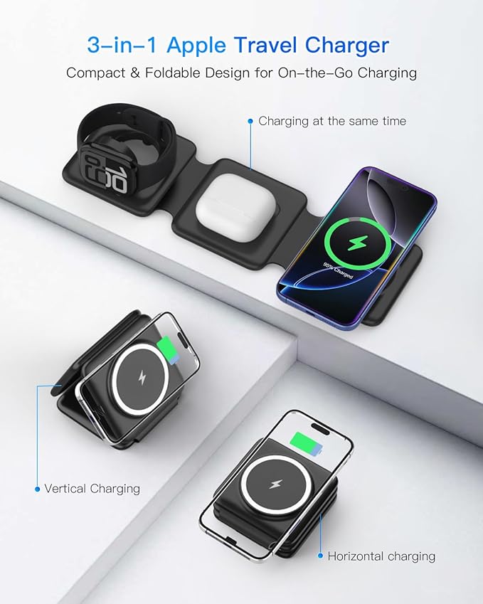 Magnetic Wireless Charger for iPhone: Fodable 3 in 1 Charging Station for - Image 3