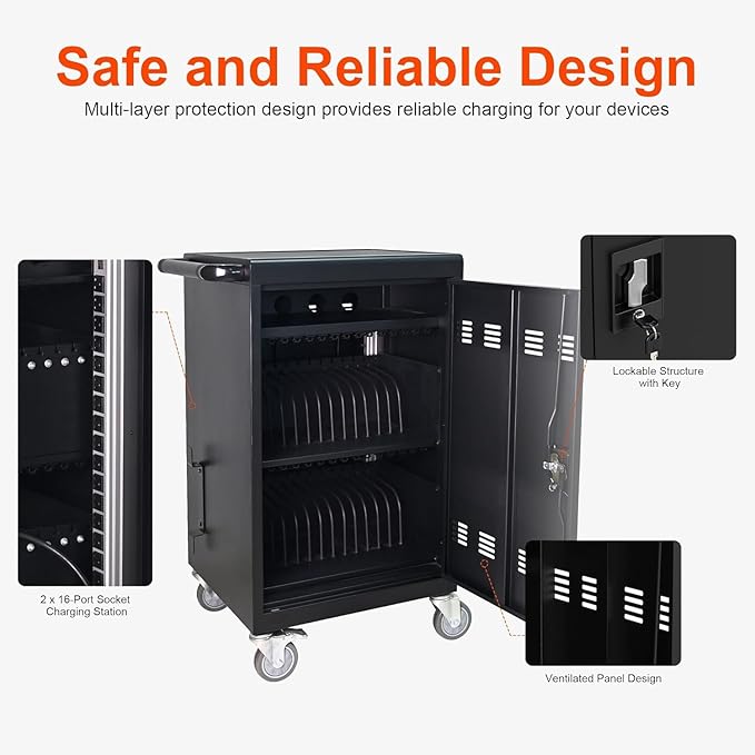 Aokleo 32 Devices Laptop Charging Cart, Tablet Storage Carts - Image 6