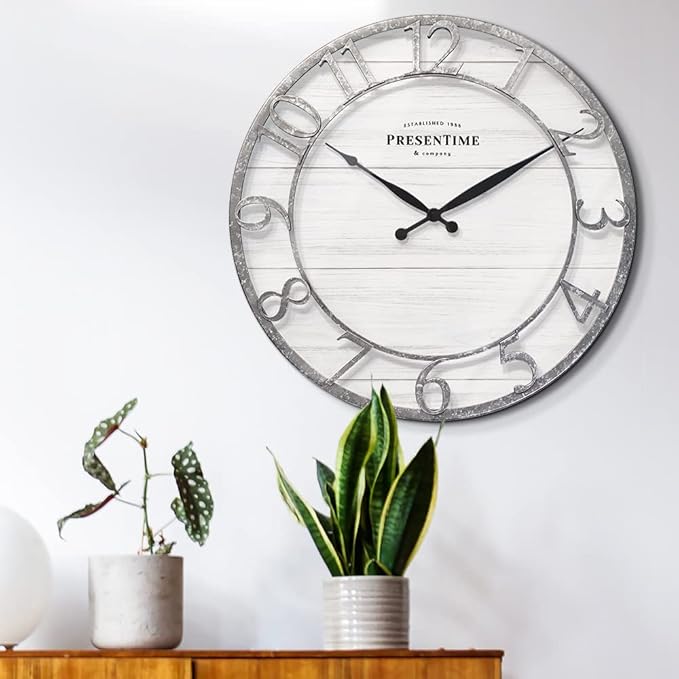 Presentime & Co 21" Farmhouse Series Wall Clock, Shiplap Style, Raised 3D - Image 2