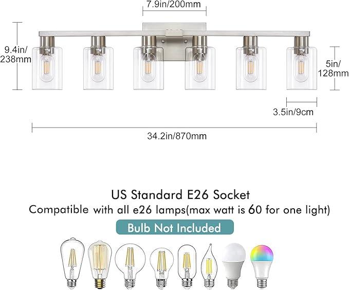 6 Light Bathroom Light Fixtures, Bathroom Vanity Light - Image 3