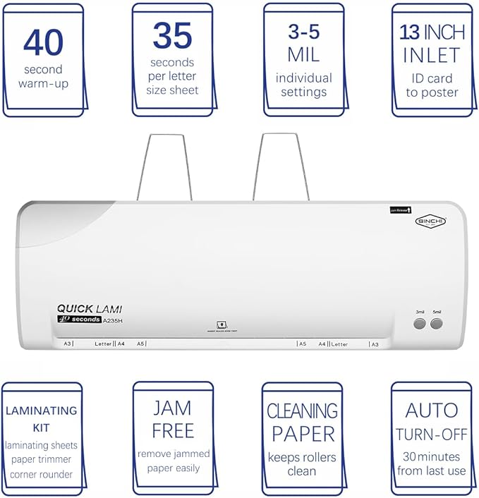 SINCHI 13-Inch Thermal Laminator Machine, 3–5 Mil, 40s Warm-Up, Jam Release - Image 6