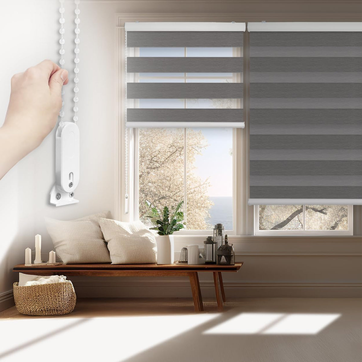 FOIRESOFT Standard Custom Blackout Zebra Roller Blinds Dual Layer Privacy Shade
