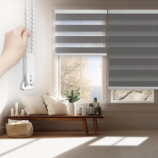 FOIRESOFT Standard Custom Blackout Zebra Roller Blinds Dual Layer Privacy Shade by Foiresoft