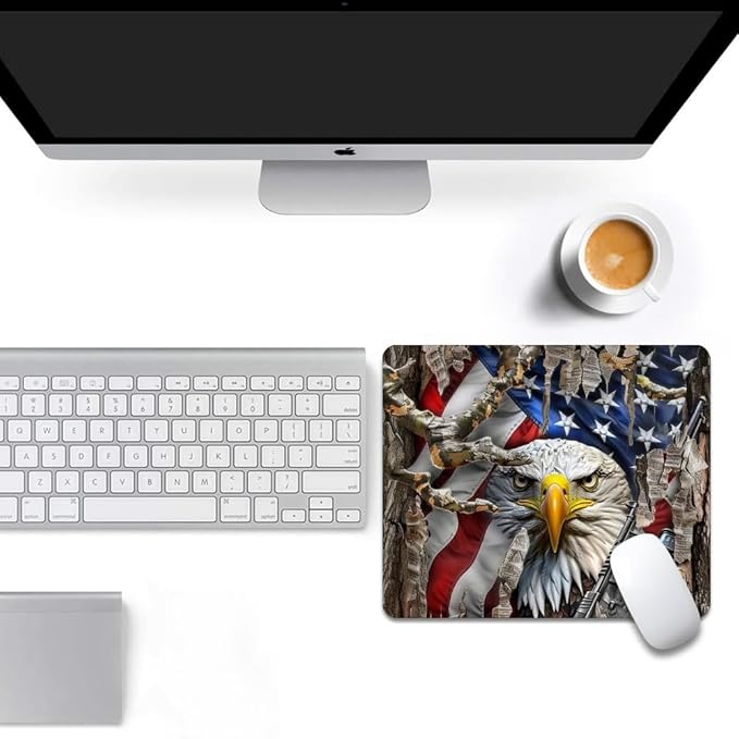 American Flag Eagle rip Oak camo Square Mouse pad, Waterproof, Anti Slip Rubber - Image 6