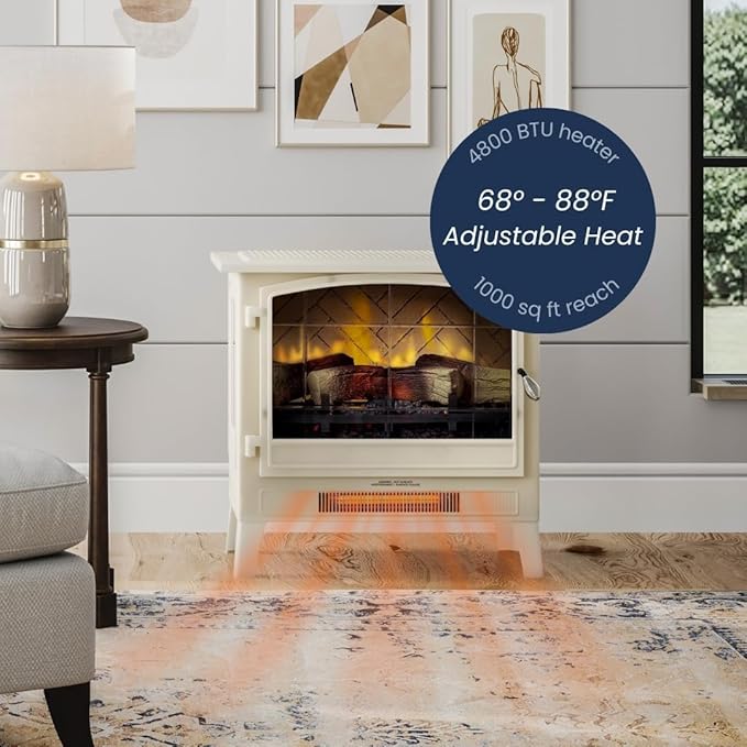 Country Living Infrared Freestanding Electric Fireplace Stove Heater in Cream | - Image 9
