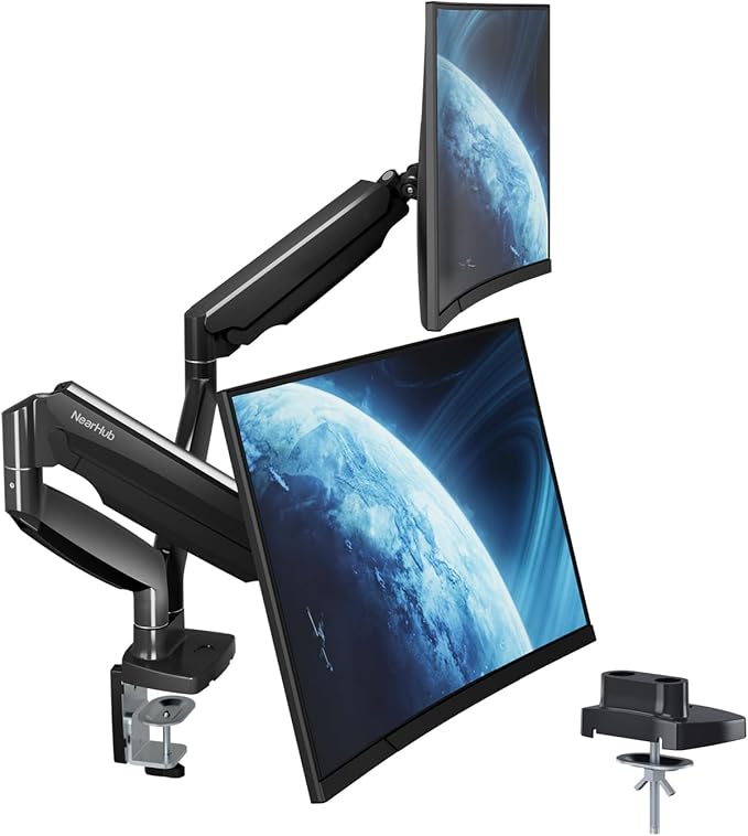 Curved Monitor Mount Dual Monitor Arm up to 35" Screens, Max 28.6lbs Each by NearHub